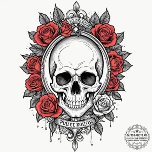 Skull in mirror, tattoo flash sheet design, c... - эскиз тату (№1753554460_0, 26.07.2025 18:27) — tattoo-photo.ru