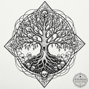 Tattoo design a tree with deep, dark roots ta... - эскиз тату (№1753556048_0, 26.07.2025 18:54) — tattoo-photo.ru