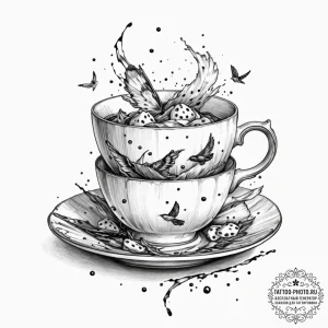 Tattoo sketch a shattered porcelain teacup, w... - эскиз тату (№1753556461_0, 26.07.2025 19:01) — tattoo-photo.ru