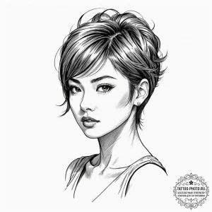 A neo-traditional portrait of tokyo, with her... - эскиз тату (№1753556873_0, 26.07.2025 19:07) — tattoo-photo.ru