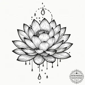 Tattoo sketch a lotus flower with water drops... - эскиз тату (№1753558038_0, 26.07.2025 19:27) — tattoo-photo.ru