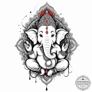 Ganesha, concept art for tattoo, trash polka... - эскиз тату (№1753559457_0, 26.07.2025 19:50) — tattoo-photo.ru