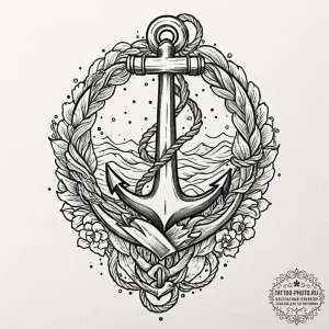 A ship's anchor entwined with rope, tattoo dr... - эскиз тату (№1753560267_0, 26.07.2025 20:04) — tattoo-photo.ru