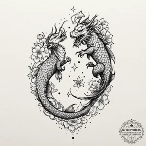 Tattoo design a dreamlike scene of two figure... - эскиз тату (№1753562479_0, 26.07.2025 20:41) — tattoo-photo.ru