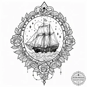 Tattoo design a ship, not sailing on water, b... - эскиз тату (№1753563082_0, 26.07.2025 20:51) — tattoo-photo.ru