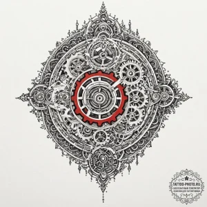 Gears, concept art for tattoo, black and red... - эскиз тату (№1753566731_0, 26.07.2025 21:52) — tattoo-photo.ru