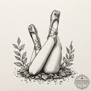 Tattoo sketch a ballerina's feet, one in a pr... - эскиз тату (№1753568552_0, 26.07.2025 22:22) — tattoo-photo.ru