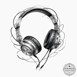 Tattoo design a gaming headset with wires tha... - эскиз тату (№1753569773_0, 26.07.2025 22:42) — tattoo-photo.ru