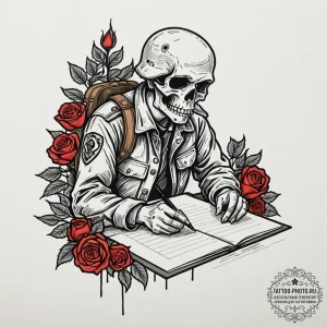A world war ii soldier writing a letter home... - эскиз тату (№1753570382_0, 26.07.2025 22:53) — tattoo-photo.ru