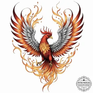 Tattoo sketch a phoenix mid-transformation, i... - эскиз тату (№1753571795_0, 26.07.2025 23:16) — tattoo-photo.ru