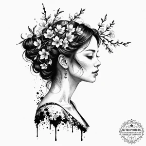Tattoo design a woman's silhouette in profile... - эскиз тату (№1753572999_0, 26.07.2025 23:36) — tattoo-photo.ru