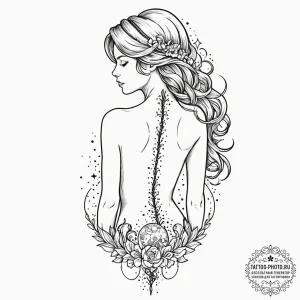 Tattoo design a woman's back with a zipper ta... - эскиз тату (№1753573195_0, 26.07.2025 23:39) — tattoo-photo.ru