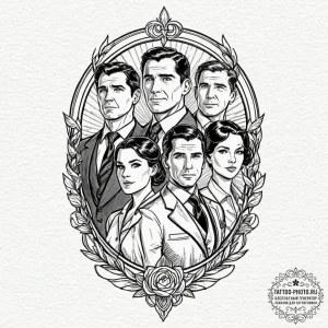 A linework tattoo of the main characters from... - эскиз тату (№1753573604_0, 26.07.2025 23:46) — tattoo-photo.ru