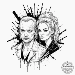 A trash polka portrait of the main characters... - эскиз тату (№1753574219_0, 26.07.2025 23:56) — tattoo-photo.ru