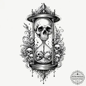 Hourglass with skulls instead of sand, concep... - эскиз тату (№1753574805_0, 27.07.2025 00:06) — tattoo-photo.ru