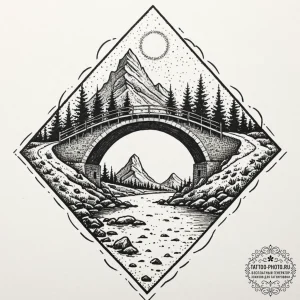 Troll under a bridge, tattoo line art, soft w... - эскиз тату (№1753576409_0, 27.07.2025 00:33) — tattoo-photo.ru