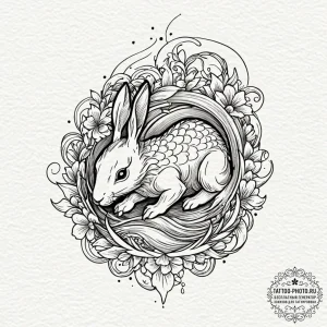 Linework tattoo design of the white rabbit, m... - эскиз тату (№1753576817_0, 27.07.2025 00:40) — tattoo-photo.ru