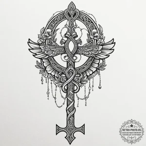 Tattoo design a 'key of life' (ankh) split be... - эскиз тату (№1753578212_0, 27.07.2025 01:03) — tattoo-photo.ru