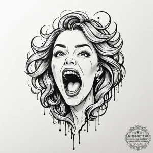 A sketch of a banshee, her scream visualized... - эскиз тату (№1753579640_0, 27.07.2025 01:27) — tattoo-photo.ru