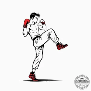 Tattoo sketch a silhouette of a fighter mid-k... - эскиз тату (№1753580842_0, 27.07.2025 01:47) — tattoo-photo.ru
