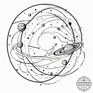 Tattoo design a planet with rings that are ac... - эскиз тату (№1753582704_0, 27.07.2025 02:18) — tattoo-photo.ru