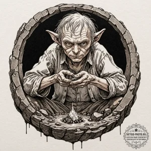 A neo-traditional tattoo of bilbo baggins fin... - эскиз тату (№1753583298_0, 27.07.2025 02:28) — tattoo-photo.ru
