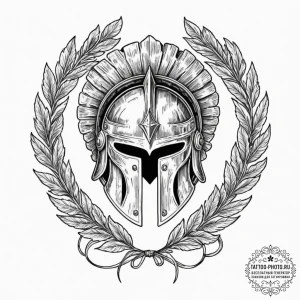 Tattoo design a spartan helmet with a laurel... - эскиз тату (№1753584517_0, 27.07.2025 02:48) — tattoo-photo.ru