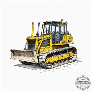 A bulldozer at a construction site., tattoo d... - эскиз тату (№1753584920_0, 27.07.2025 02:55) — tattoo-photo.ru