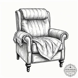 Tattoo sketch a comfortable armchair with a b... - эскиз тату (№1753588629_0, 27.07.2025 03:57) — tattoo-photo.ru