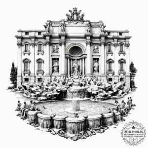 A sketch of the trevi fountain scene from la... - эскиз тату (№1753591446_0, 27.07.2025 04:44) — tattoo-photo.ru