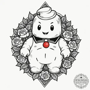 A neo-traditional tattoo of the stay puft mar... - эскиз тату (№1753592446_0, 27.07.2025 05:00) — tattoo-photo.ru