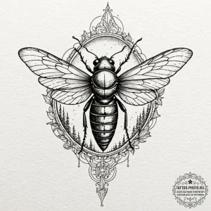 Tattoo design a cicada with its wings unfurle... - эскиз тату (№1753594012_0, 27.07.2025 05:26) — tattoo-photo.ru