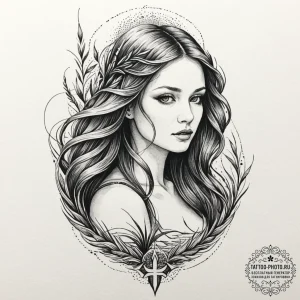 An ethereal watercolor tattoo sketch of a rus... - эскиз тату (№1753595995_0, 27.07.2025 05:59) — tattoo-photo.ru