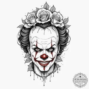A trash polka portrait of art the clown from... - эскиз тату (№1753599357_0, 27.07.2025 06:55) — tattoo-photo.ru
