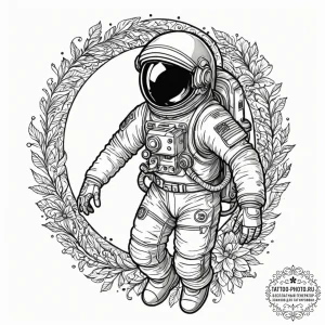 Astronaut, ink illustration for tattoo, on a... - эскиз тату (№1753599553_0, 27.07.2025 06:59) — tattoo-photo.ru