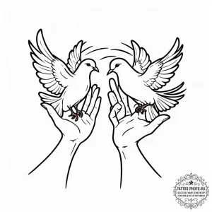 Tattoo design a pair of hands releasing a dov... - эскиз тату (№1753599951_0, 27.07.2025 07:05) — tattoo-photo.ru
