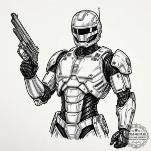 A graphic novel style tattoo of robocop with... - эскиз тату (№1753600149_0, 27.07.2025 07:09) — tattoo-photo.ru