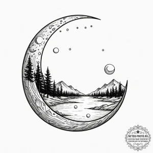 A watercolor sketch of the "moon river" scene... - эскиз тату (№1753601932_0, 27.07.2025 07:38) — tattoo-photo.ru