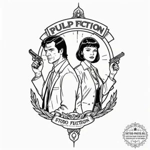 A linework tattoo of the iconic pulp fiction... - эскиз тату (№1753602726_0, 27.07.2025 07:52) — tattoo-photo.ru