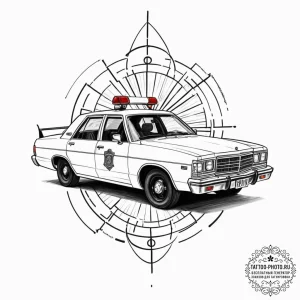 A tattoo of the "spinner" police car, detaile... - эскиз тату (№1753603916_0, 27.07.2025 08:11) — tattoo-photo.ru