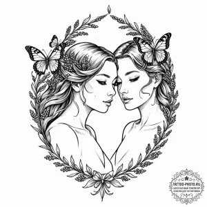 Tattoo sketch gemini twins surrounded by flow... - эскиз тату (№1753604114_0, 27.07.2025 08:15) — tattoo-photo.ru