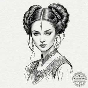 Linework design of padmг© amidala, strong and... - эскиз тату (№1753604507_0, 27.07.2025 08:21) — tattoo-photo.ru