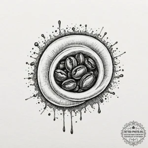 A close-up of a single coffee bean., tattoo s... - эскиз тату (№1753606292_0, 27.07.2025 08:51) — tattoo-photo.ru