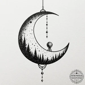 Tattoo design a moon that is also a disco bal... - эскиз тату (№1753606885_0, 27.07.2025 09:01) — tattoo-photo.ru