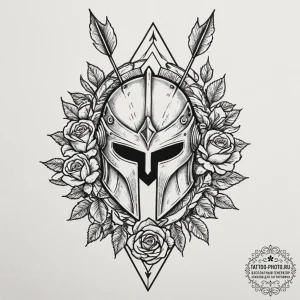 A spartan helmet with an arrow in it (is ther... - эскиз тату (№1753609062_0, 27.07.2025 09:37) — tattoo-photo.ru
