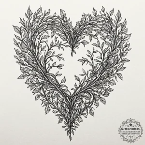 Tattoo sketch a heart woven from delicate vin... - эскиз тату (№1753610244_0, 27.07.2025 09:57) — tattoo-photo.ru