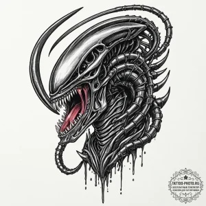 111. graphic novel style tattoo of a xenomorp... - эскиз тату (№1753611436_0, 27.07.2025 10:17) — tattoo-photo.ru
