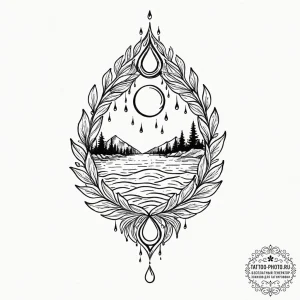 A single raindrop creating ripples, tattoo li... - эскиз тату (№1753612228_0, 27.07.2025 10:30) — tattoo-photo.ru