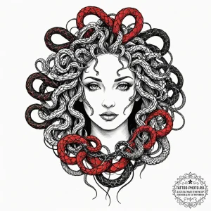 Medusa with snakes made of wires, tattoo draw... - эскиз тату (№1753612433_0, 27.07.2025 10:33) — tattoo-photo.ru