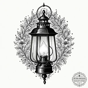 Lantern, concept art for tattoo, on a clean w... - эскиз тату (№1753615403_0, 27.07.2025 11:23) — tattoo-photo.ru